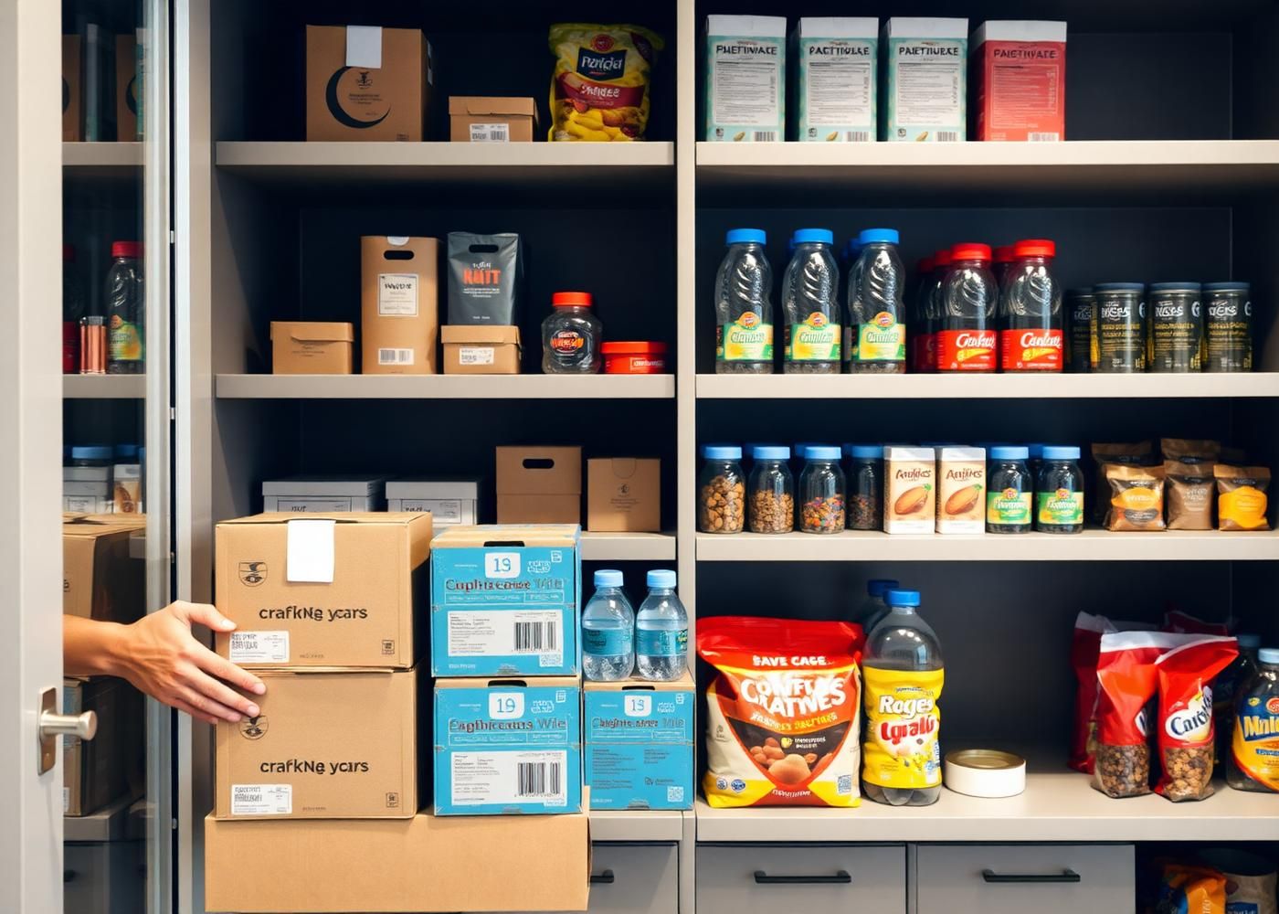 Office pantry cupboards fully restocked with supplies in Dubai