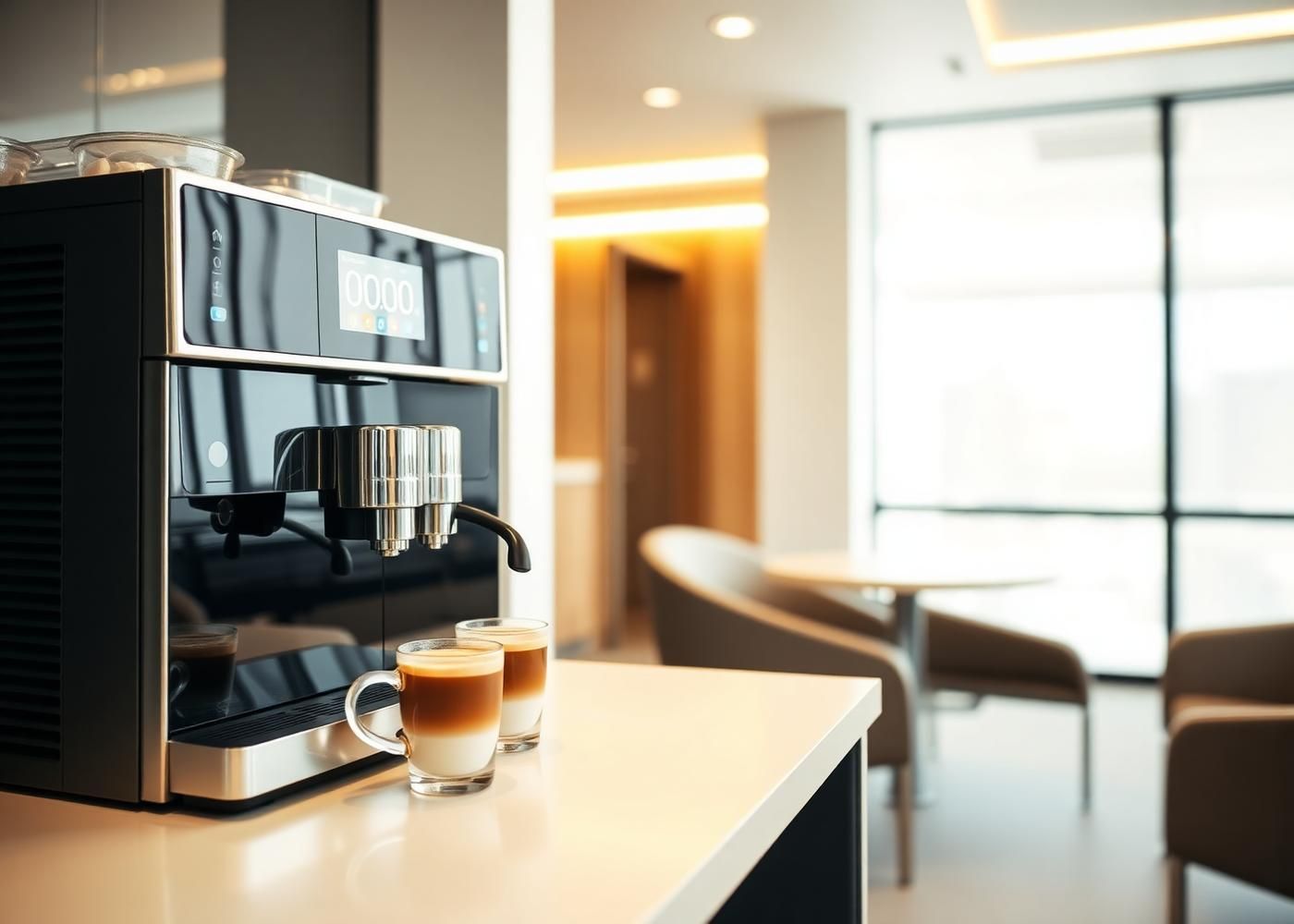 Modern bean-to-cup office coffee machine in a corporate breakroom in Dubai